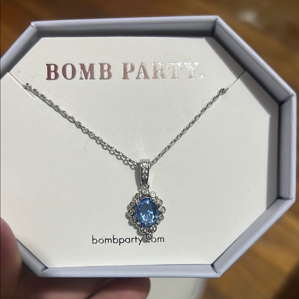 Bomb Party Silver Necklace with Blue Gemstone